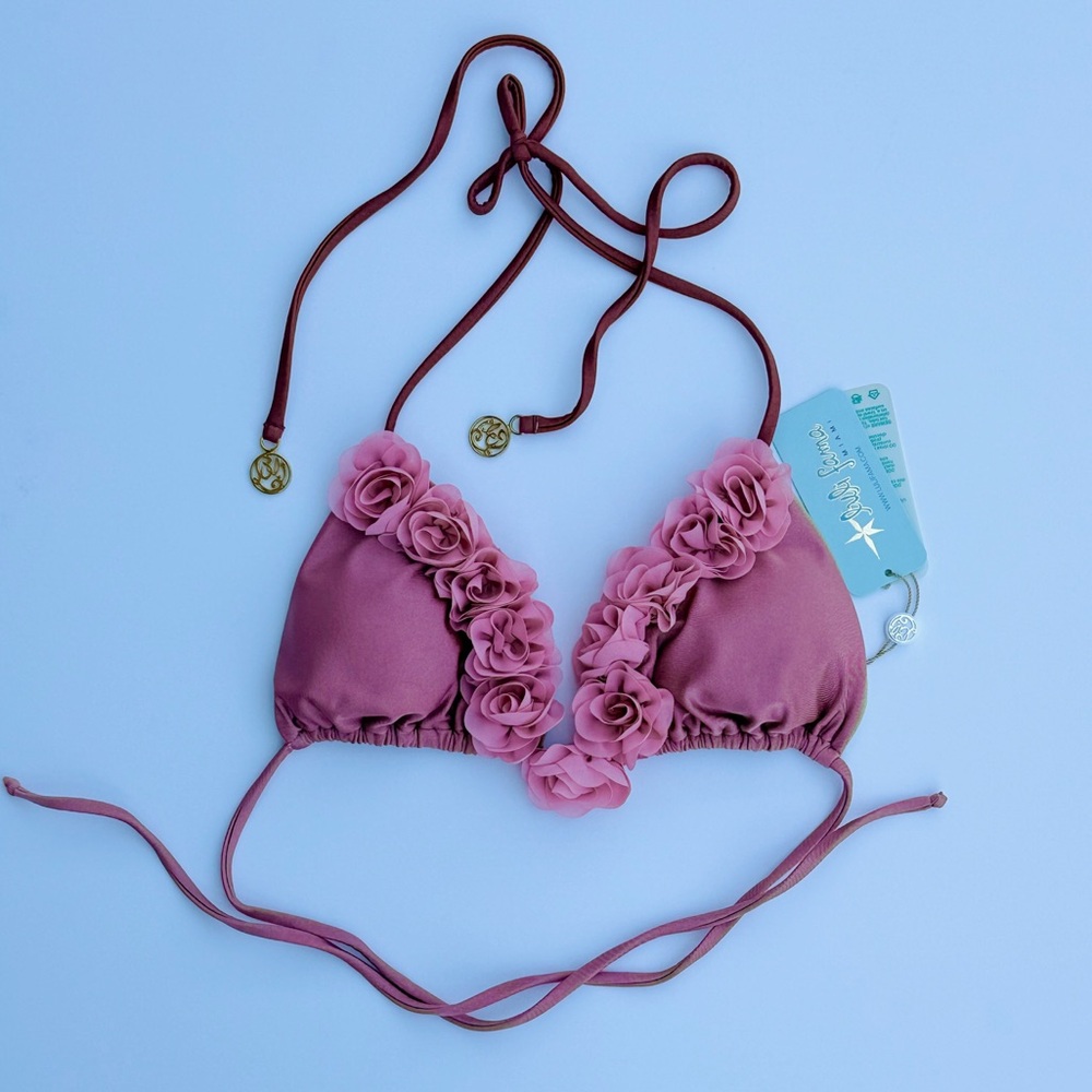 Luli Fama Mauve Pink Floral Triangle Bikini Top